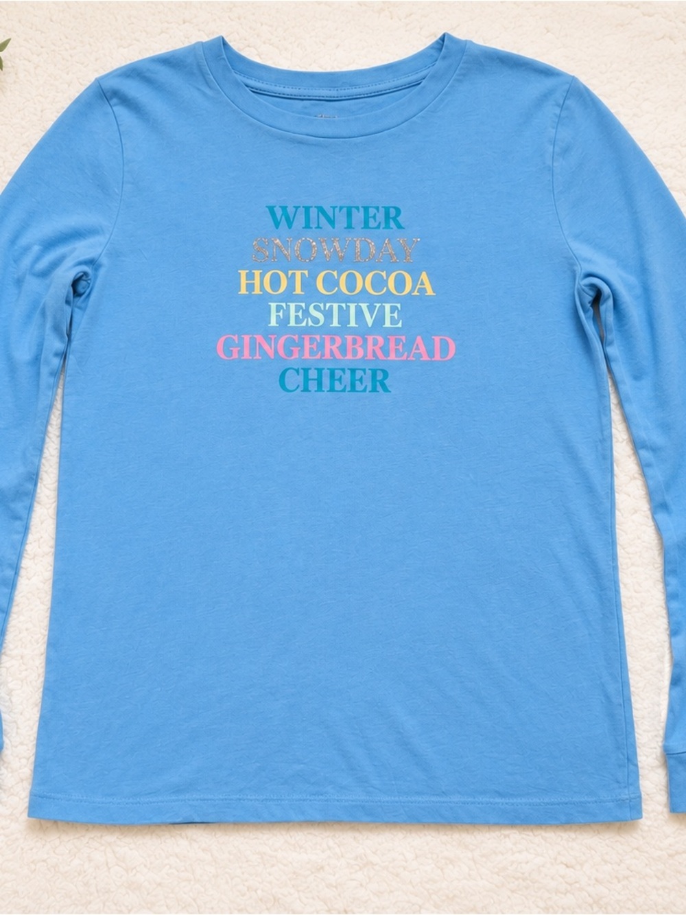 NWT Crewcuts by J.Crew Blue Holiday Graphic Long Sleeve Tee Size L